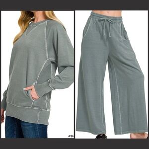 Women's Jade Lounge Set - Sweatshirt and Wide-Leg Pants